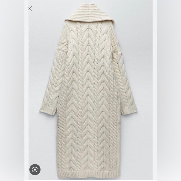 ZARA WOMAN CABLE-KNIT LONG COAT LIMITED EDITION ECRU SZ Small 3653/103 - Picture 2 of 4